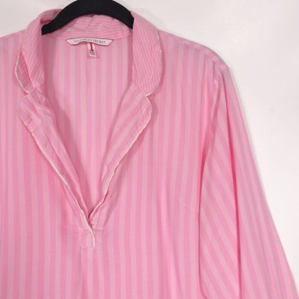 VICTORIA'S SECRET‎ Striped Sleep Shirt Pajama MEDIUM Relaxed Long Sleeve